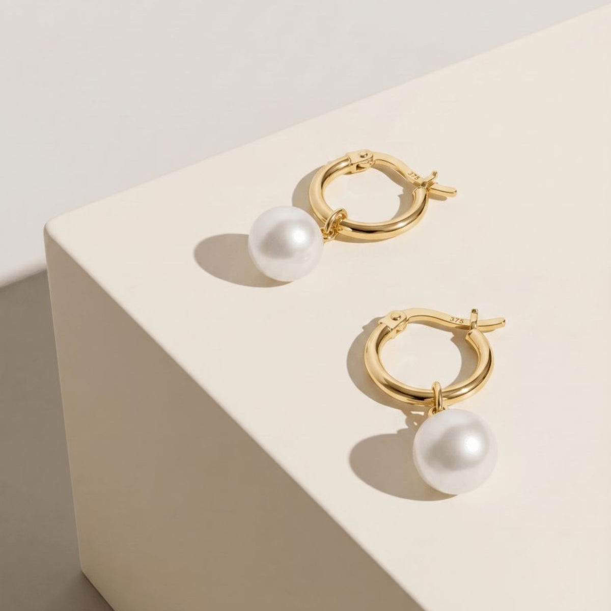 9ct Yellow Gold Hoops With Freshwater Pearl Drop