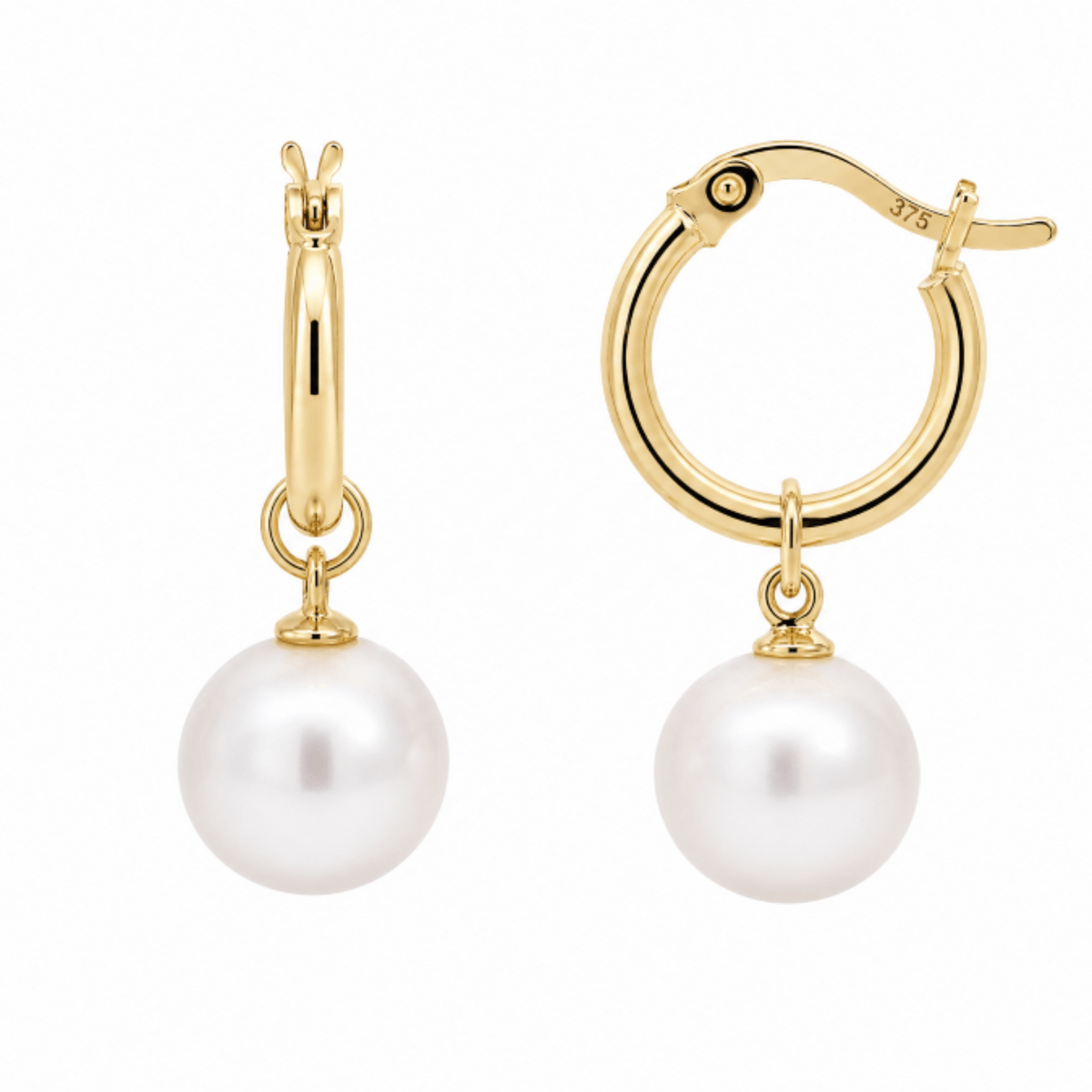 9ct Yellow Gold Hoops With Freshwater Pearl Drop