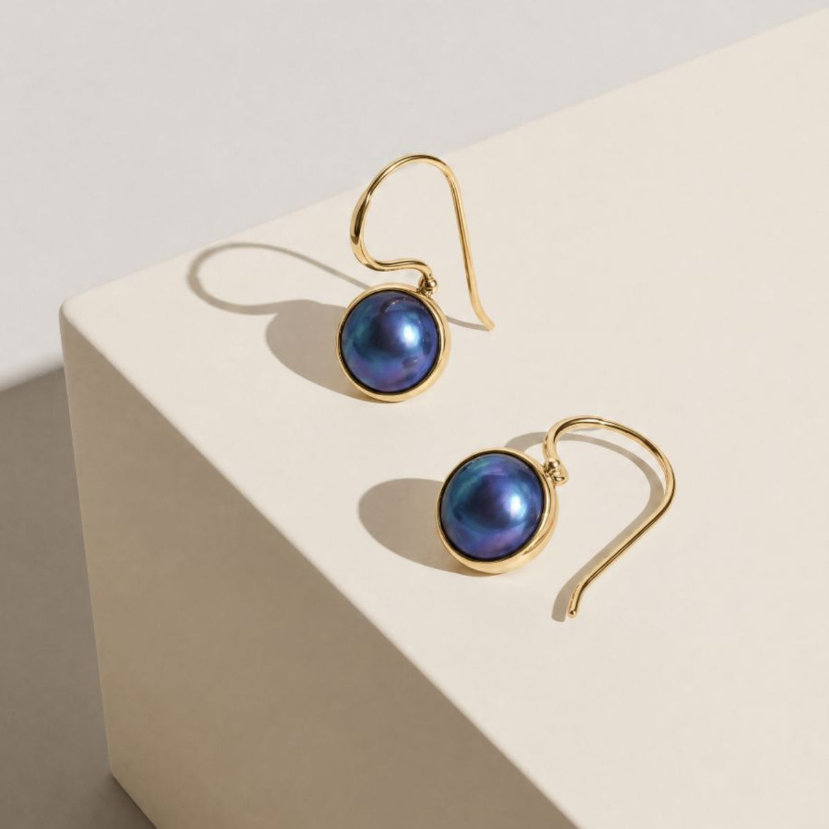 9ct Yellow Gold Blue Mabe Pearl Drop Earrings