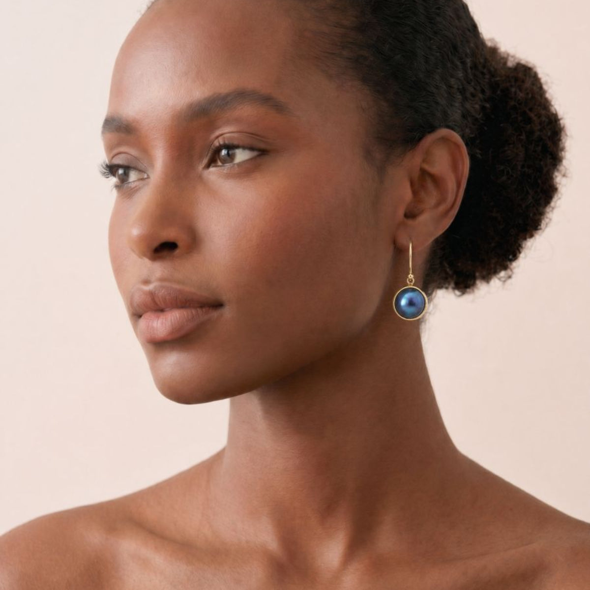 9ct Yellow Gold Blue Mabe Pearl Drop Earrings