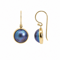 9ct Yellow Gold Blue Mabe Pearl Drop Earrings
