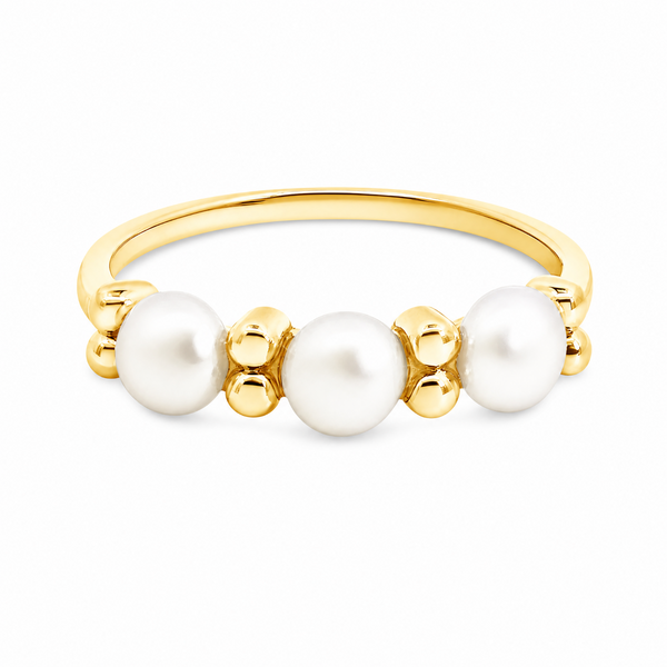 9ct Yellow Gold Freshwater Pearl And Gold Beaded Dress Ring