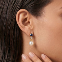 9ct Yellow Gold Sapphire, Pearl And Diamond Stud Drop Earring