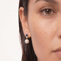 9ct Yellow Gold Sapphire, Pearl And Diamond Stud Drop Earring