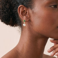 9ct Yellow Gold Emerald, Pearl And Diamond Drop Earrings
