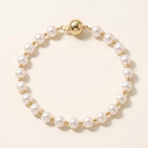 14ct Yellow Gold Bead And Freshwater Pearl Bracelet - alternate view