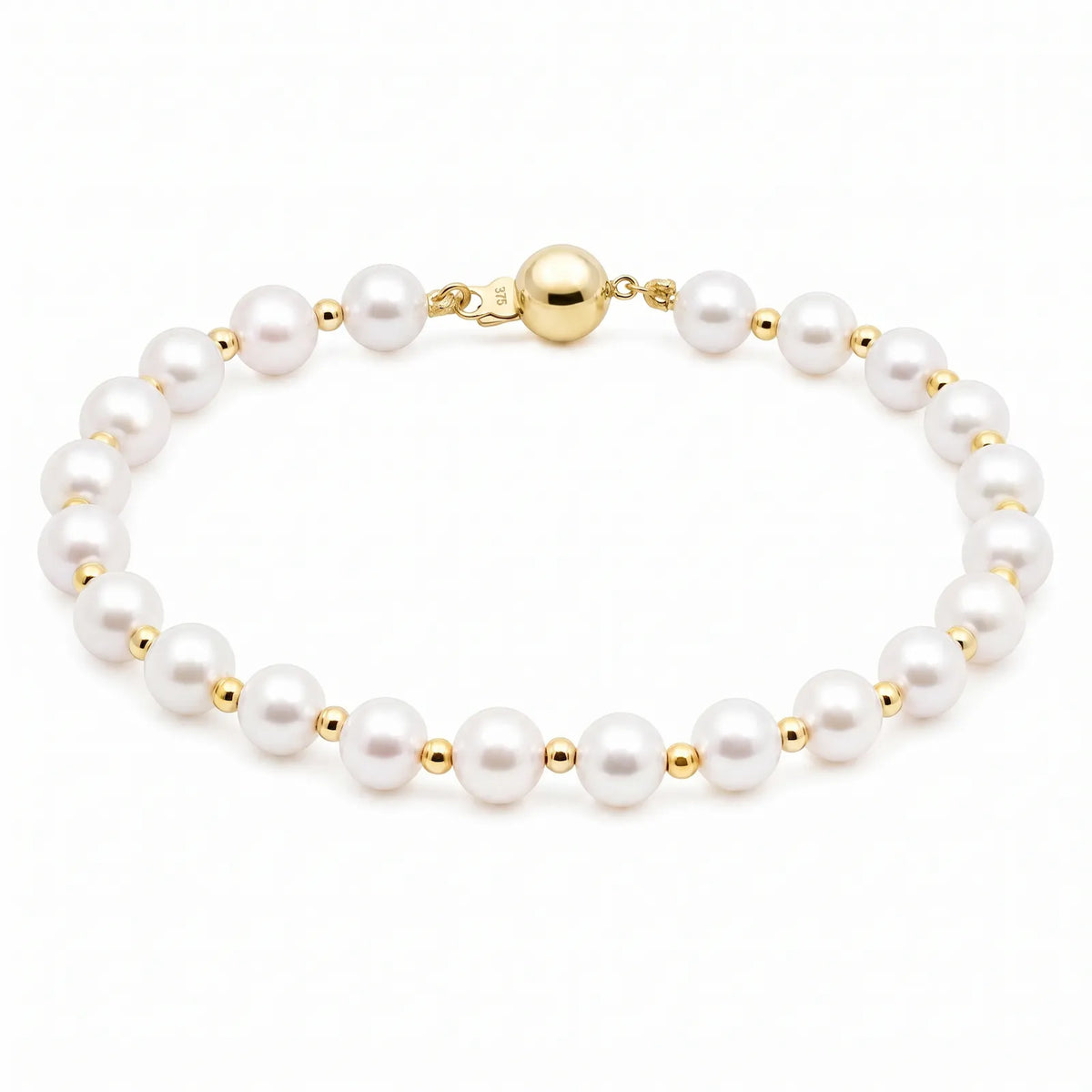 14ct Yellow Gold Bead And Freshwater Pearl Bracelet