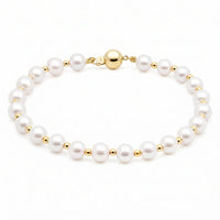 14ct Yellow Gold Bead And Freshwater Pearl Bracelet
