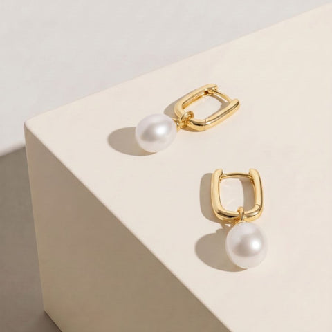 9ct Yellow Gold Huggies With Freshwater Pearl Drop - alternate view