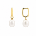 9ct Yellow Gold Huggies With Freshwater Pearl Drop