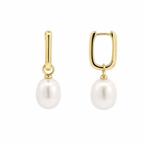 9ct Yellow Gold Huggies With Freshwater Pearl Drop