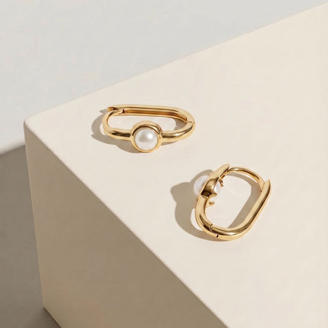 9ct Yellow Gold Freshwater Pearl Set Huggie Earrings - alternate view