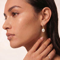 9ct Yellow Gold Diamond Huggies With Freshwater Pearl Drop