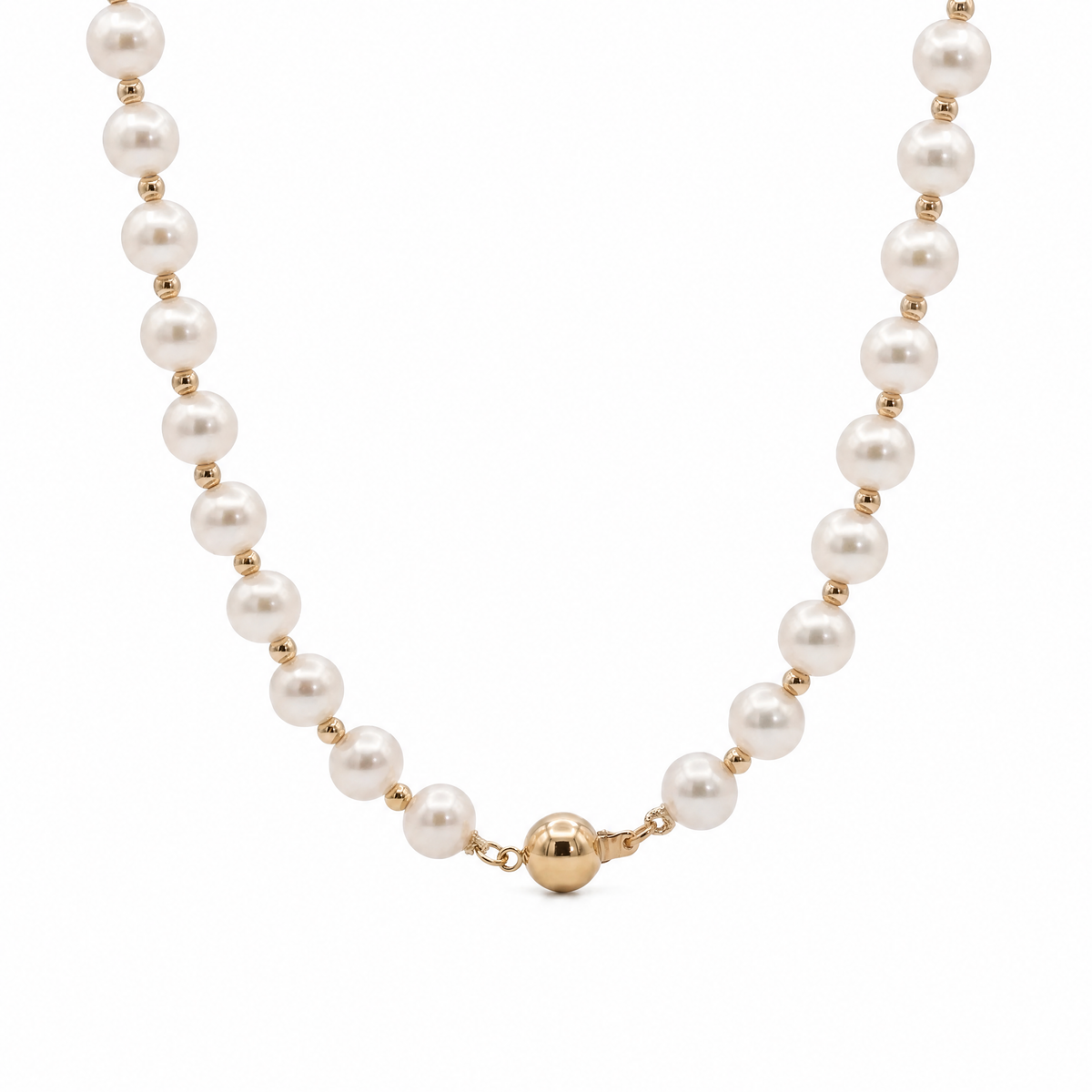 14ct Yellow Gold Bead And Pearl Necklace