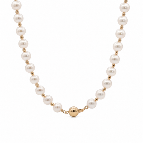 14ct Yellow Gold Bead And Pearl Necklace
