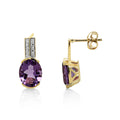 9ct Yellow Gold Natural Amythst And Diamond Earrings