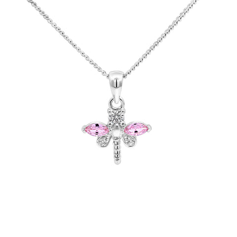 Sterling Silver Clear And Pink CZ Dragonfly Small Pendant - alternate view