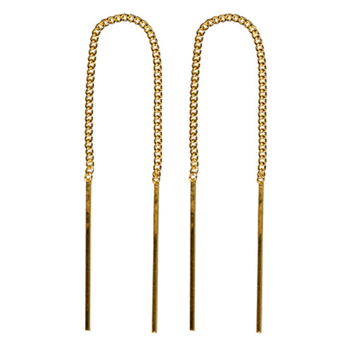 9ct Yellow Gold Chain Thread Earrings - alternate view