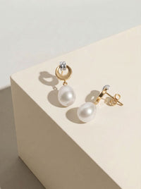 9ct Two Tone Freshwater Pearl Drop Earrings