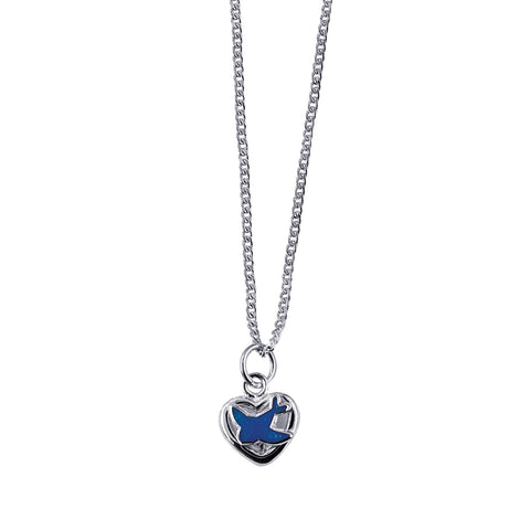 Sterling Silver Heart With Enamel Blue Bird - alternate view