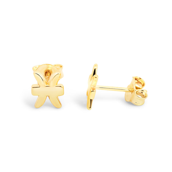 Yellow Gold Plated Pisces Zodiac Stud Earrings - alternate view