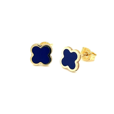 9ct Yellow Gold Lapis Clover Stud Earrings - alternate view