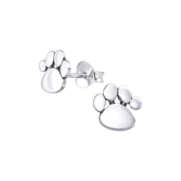 Sterling Silver Paw Print Stud Earrings - alternate view