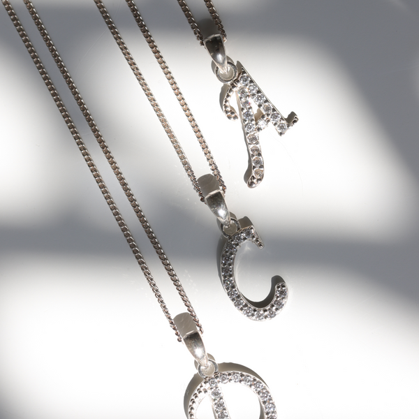 Sterling Silver Cubic Zirconia Letter C Necklace - alternate view