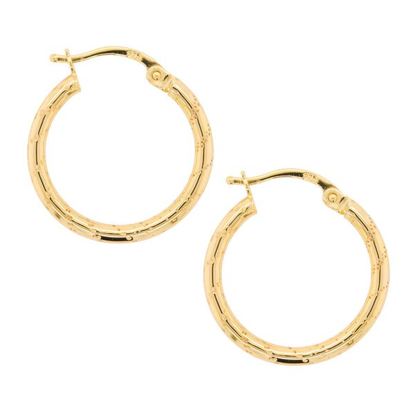 9Ct Yellow Gold Diamond Cut Hollow Hoop Earrings - alternate view