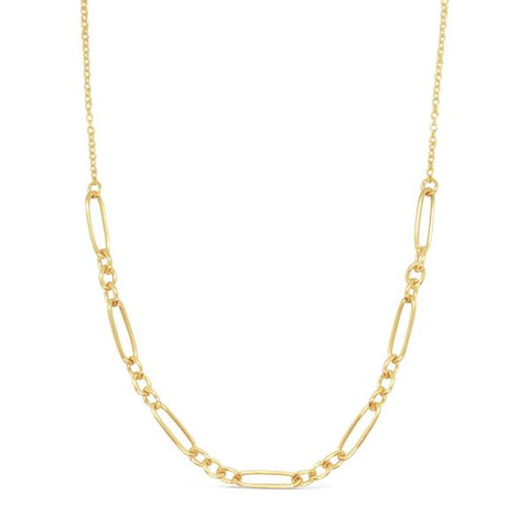 Yellow Gold Plated Figaro And Cable Chain Necklace - alternate view