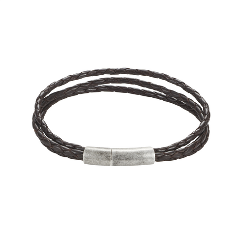 Mens Triple Strand Italian Leather Bracelet - alternate view