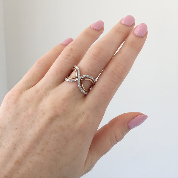9ct Rose Gold Diamond Set Open Crossover Ring - alternate view