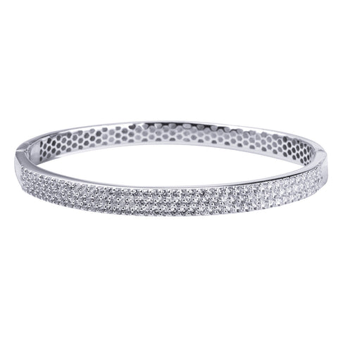 Sterling Silver 3 Row Cubic Zirconia Set Hinged Bangle - alternate view