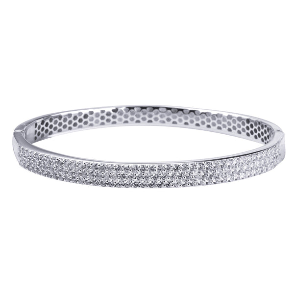 Sterling Silver 3 Row Cubic Zirconia Set Hinged Bangle - alternate view