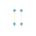 9ct Yellow Gold Turquoise Clover Drop Stud Earrings