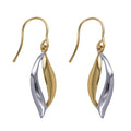 9ct Two Tone Leaf Style Drop Earrings