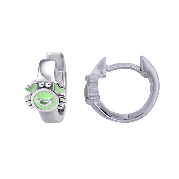 Sterling Silver Huggies With Green Enamel Crab - alternate view