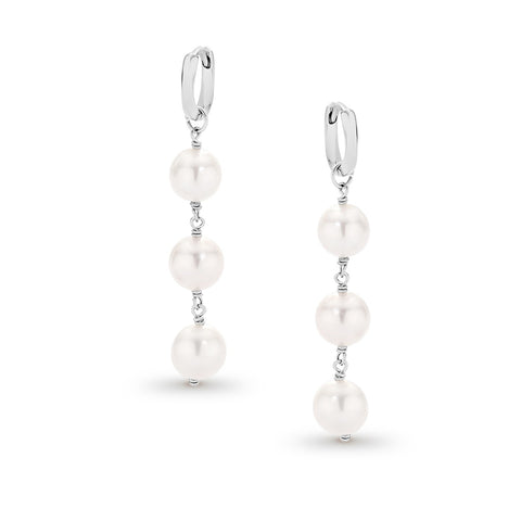 Sterling Silver White Freshwater Pearl Hoop Earrings - alternate view