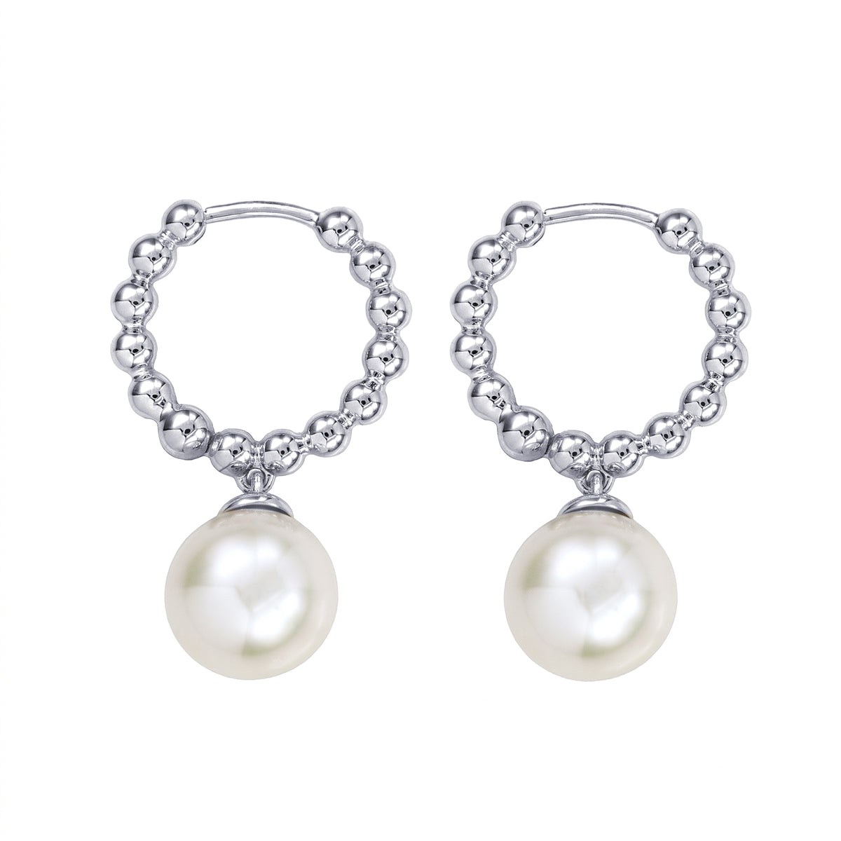 Sterling Silver Bubble Huggies With Freshwater Pearl Drop