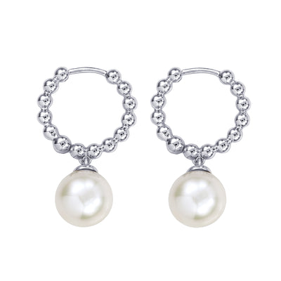 Sterling Silver Bubble Huggies With Freshwater Pearl Drop