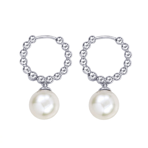 Sterling Silver Bubble Huggies With Freshwater Pearl Drop