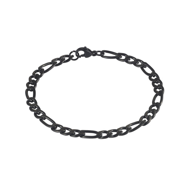 Mens Black Stainless Steel Figaro Bracelet - alternate view