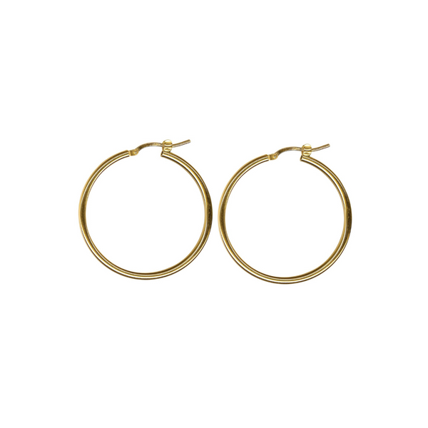 Yellow Gold Plated Plain Hoop Earrings - alternate view