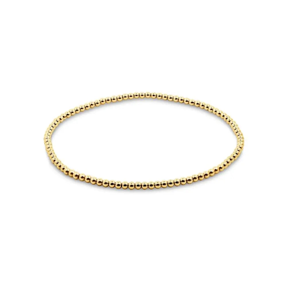 14ct Yellow Gold Filled 2mm Beaded Bracelet On Elastic