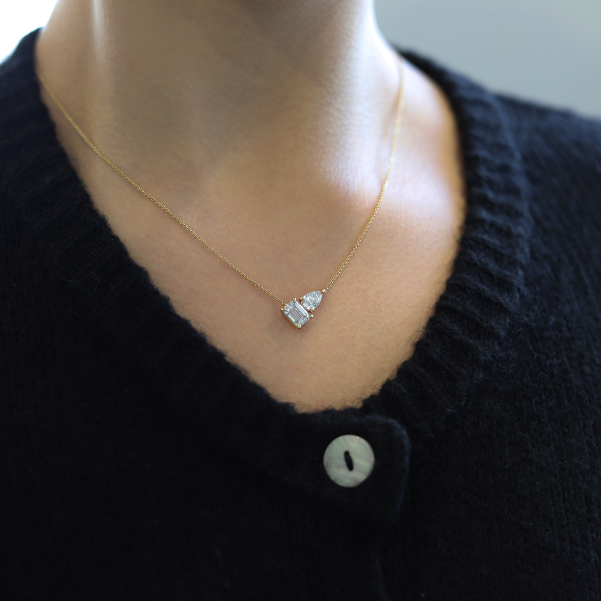 Toi Et Moi | 2.26ct Lab Grown Pear And Emerald Cut Necklace