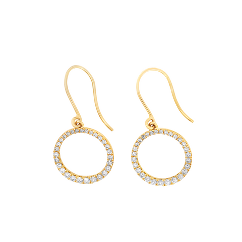 9ct Yellow Gold Diamond Circle Drop Earrings - alternate view