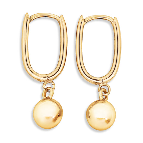 9ct Yellow Gold Rectangle Huggies With Ball Drop - alternate view