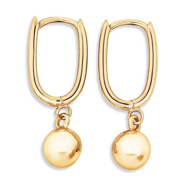 9ct Yellow Gold Rectangle Huggies With Ball Drop - alternate view