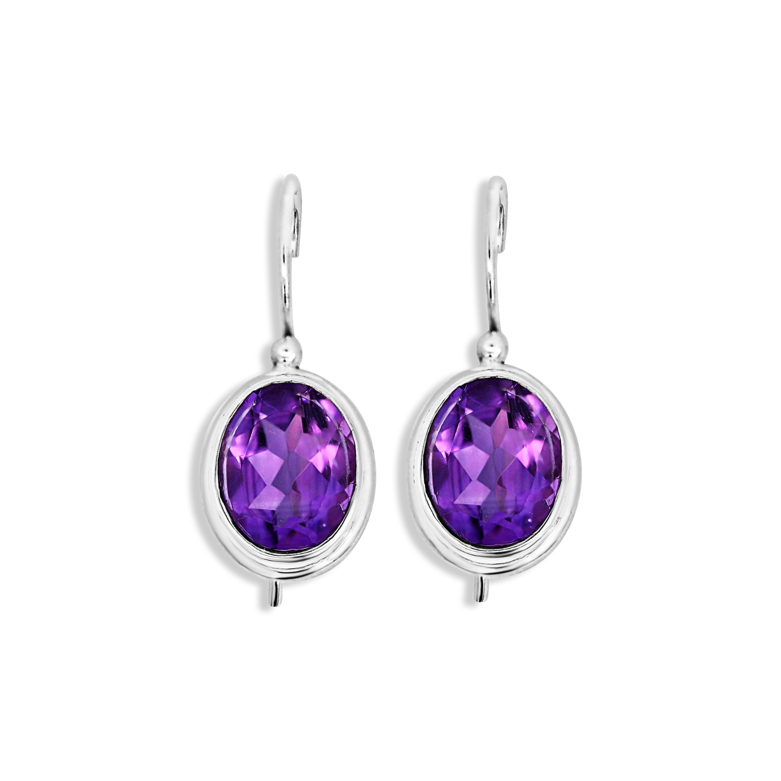 Sterling Silver Oval Amethyst Euro Clasp Earrings