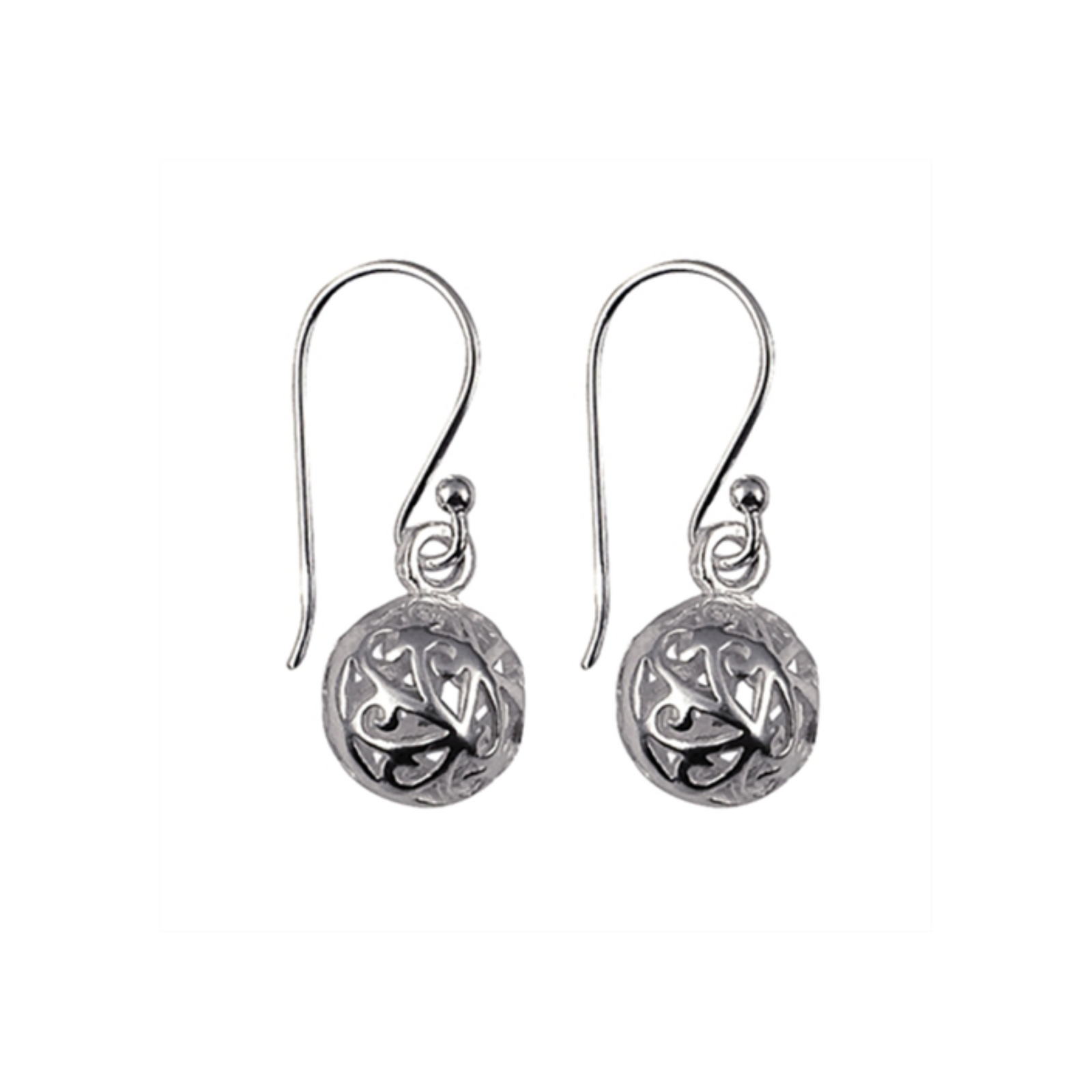 Sterling Silver Round Filigree Ball Hook Earrings